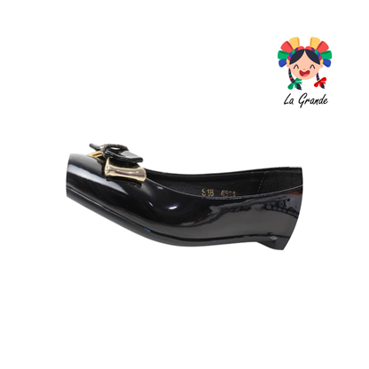 4514 YUL Negro Charol Balerina Casual para Niña