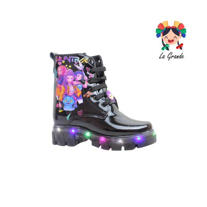 B013 HUNTRI DANIELS Negro Charol Bota Casual con Luces para Niña