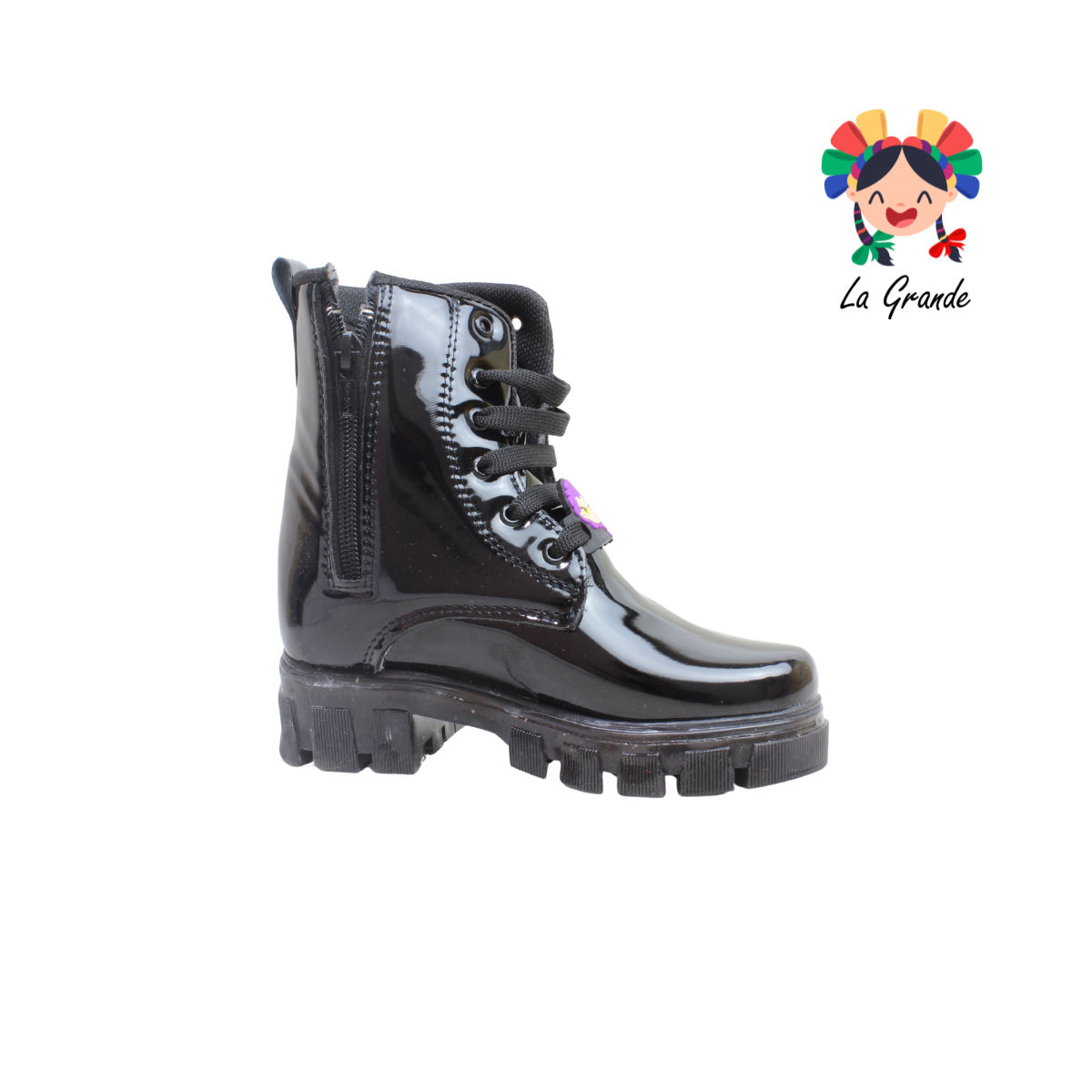 B013 HUNTRI DANIELS Negro Charol Bota Casual con Luces para Niña
