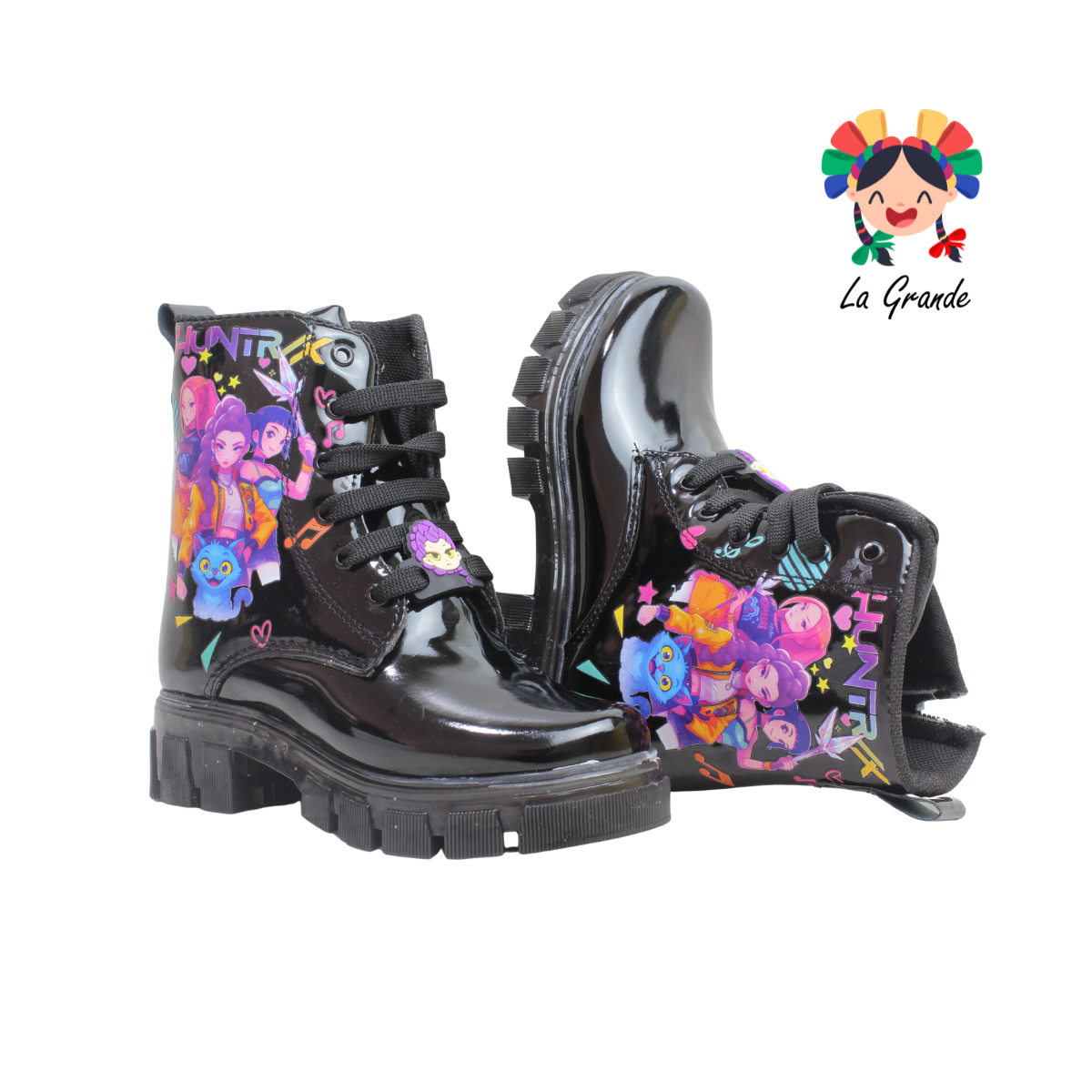 B013 HUNTRI DANIELS Negro Charol Bota Casual con Luces para Niña