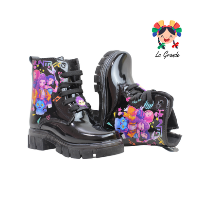 B013 HUNTRI DANIELS Negro Charol Bota Casual con Luces para Niña