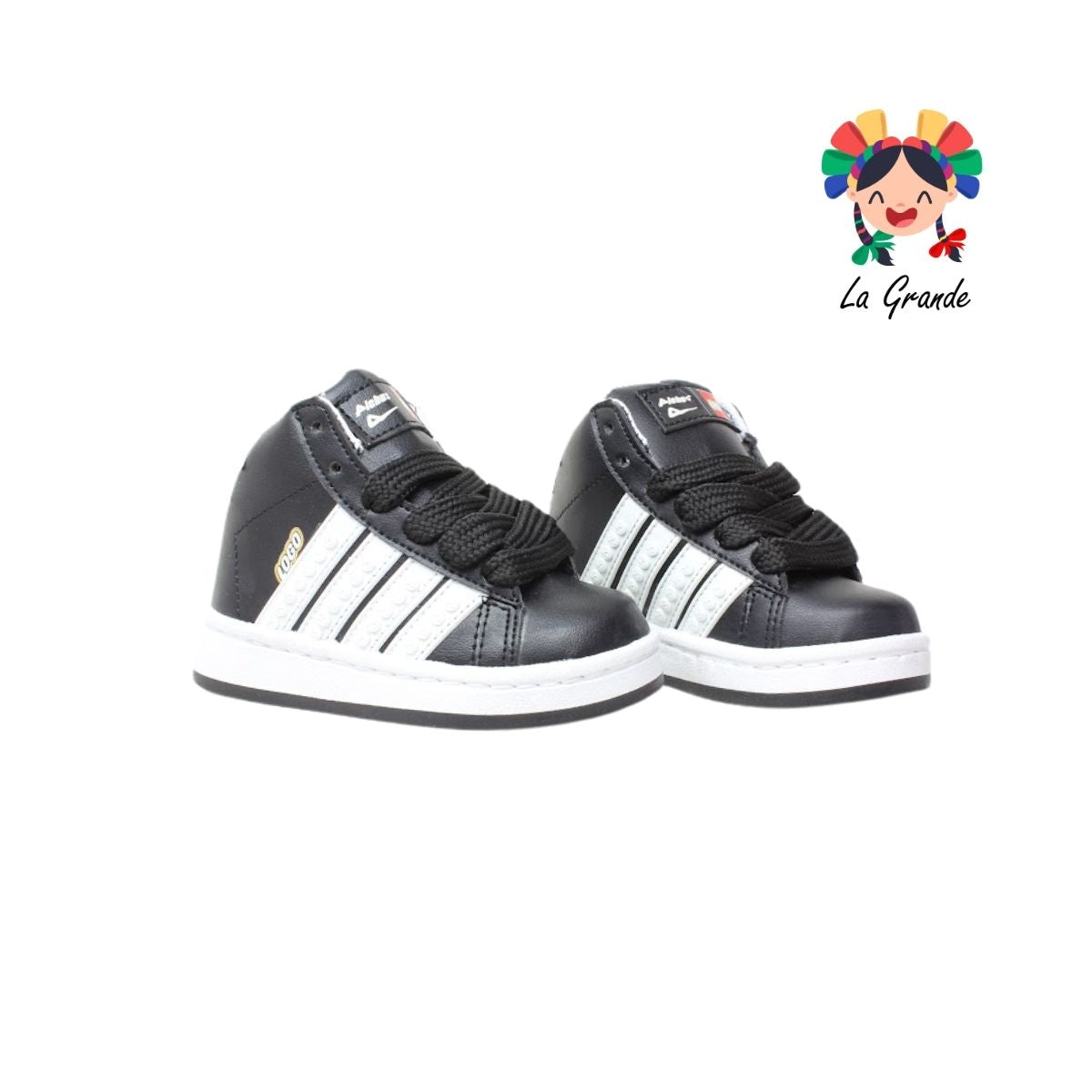480 PICHUS Negro Blanco Sintético Tenis para Niña y Niño