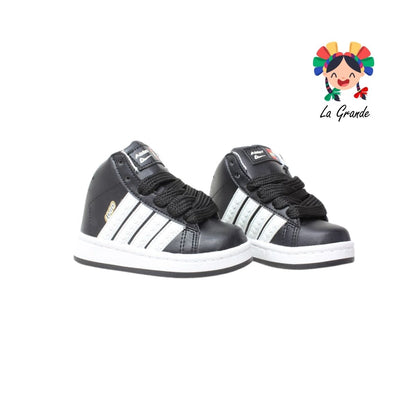 480 PICHUS Negro Blanco Sintético Tenis para Niña y Niño