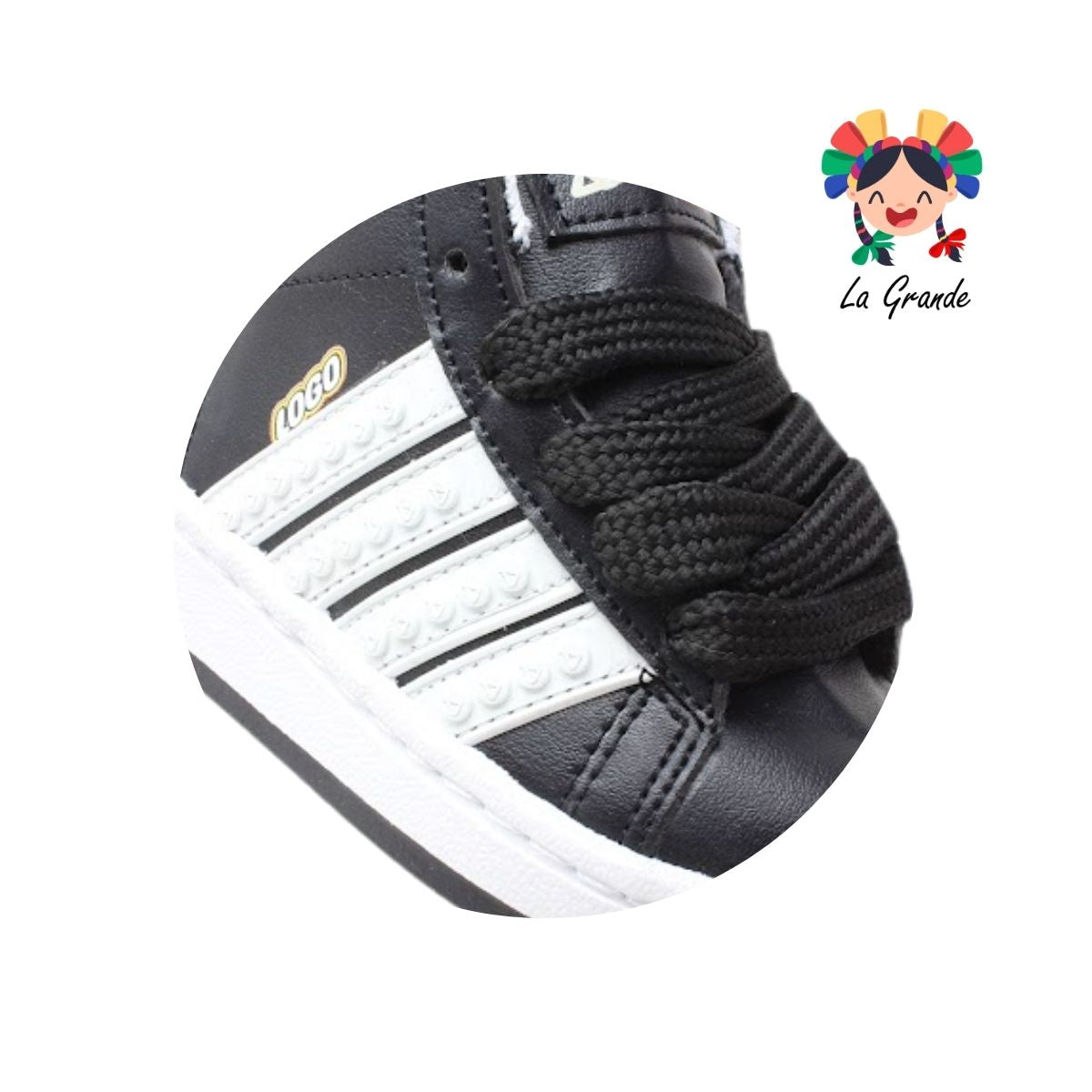 480 PICHUS Negro Blanco Sintético Tenis para Niña y Niño