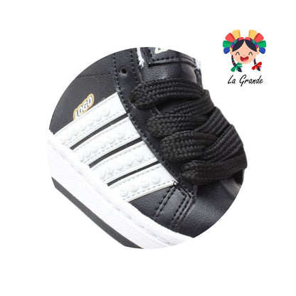 480 PICHUS Negro Blanco Sintético Tenis para Niña y Niño