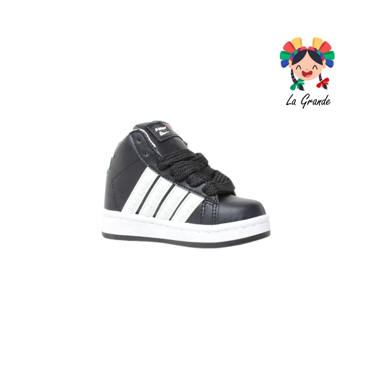 480 PICHUS Negro Blanco Sintético Tenis para Niña y Niño