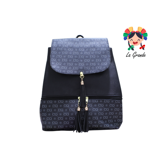 011 TONY Mochila Negro Moño Caligráfico Casual para Dama