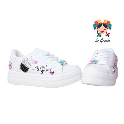 1090 CHAMPS Blanco Tornasol Tenis Casual Detalle Helado para Dama