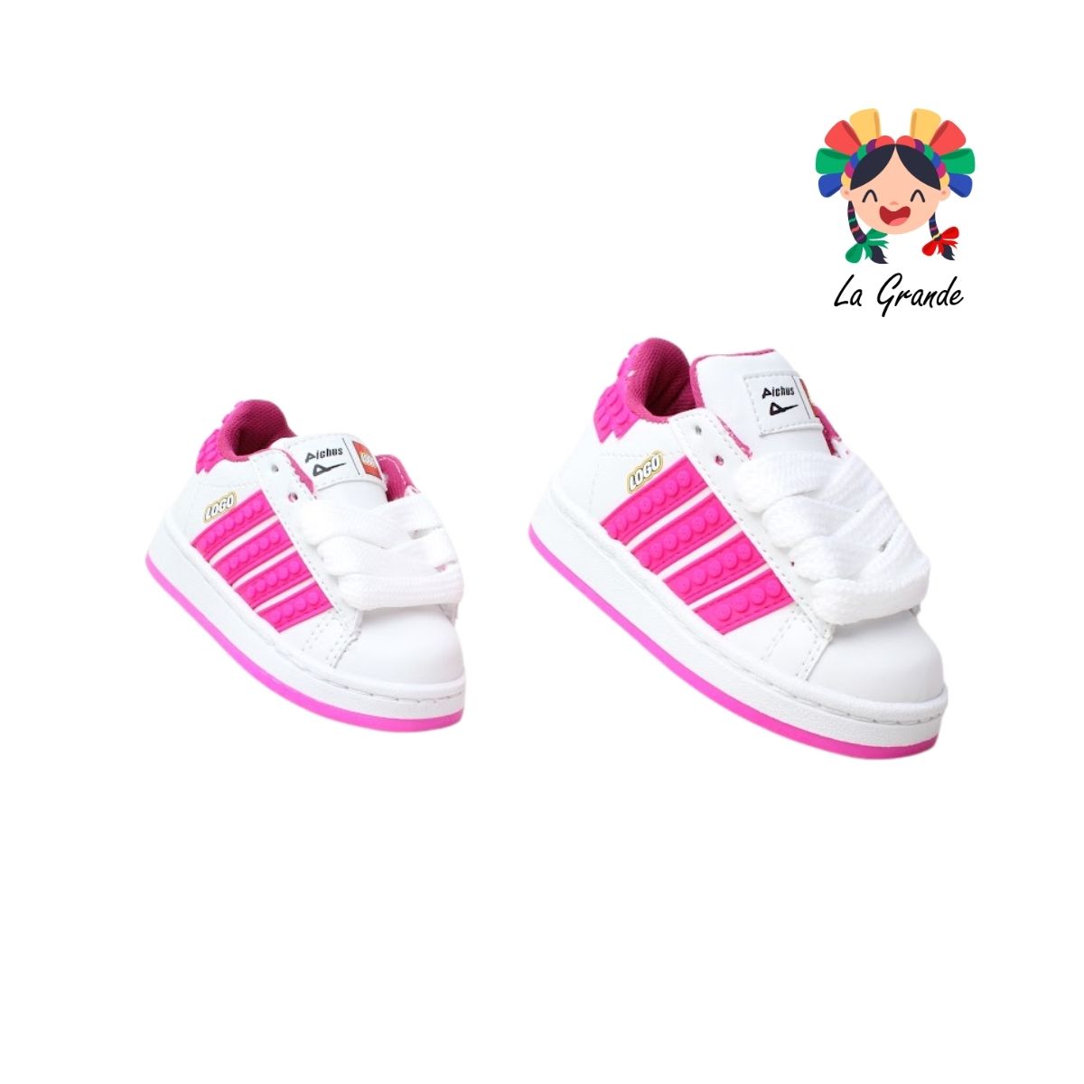 490 PICHUS Blanco Fucsia Sint Tenis Casual para Bebé y Niña