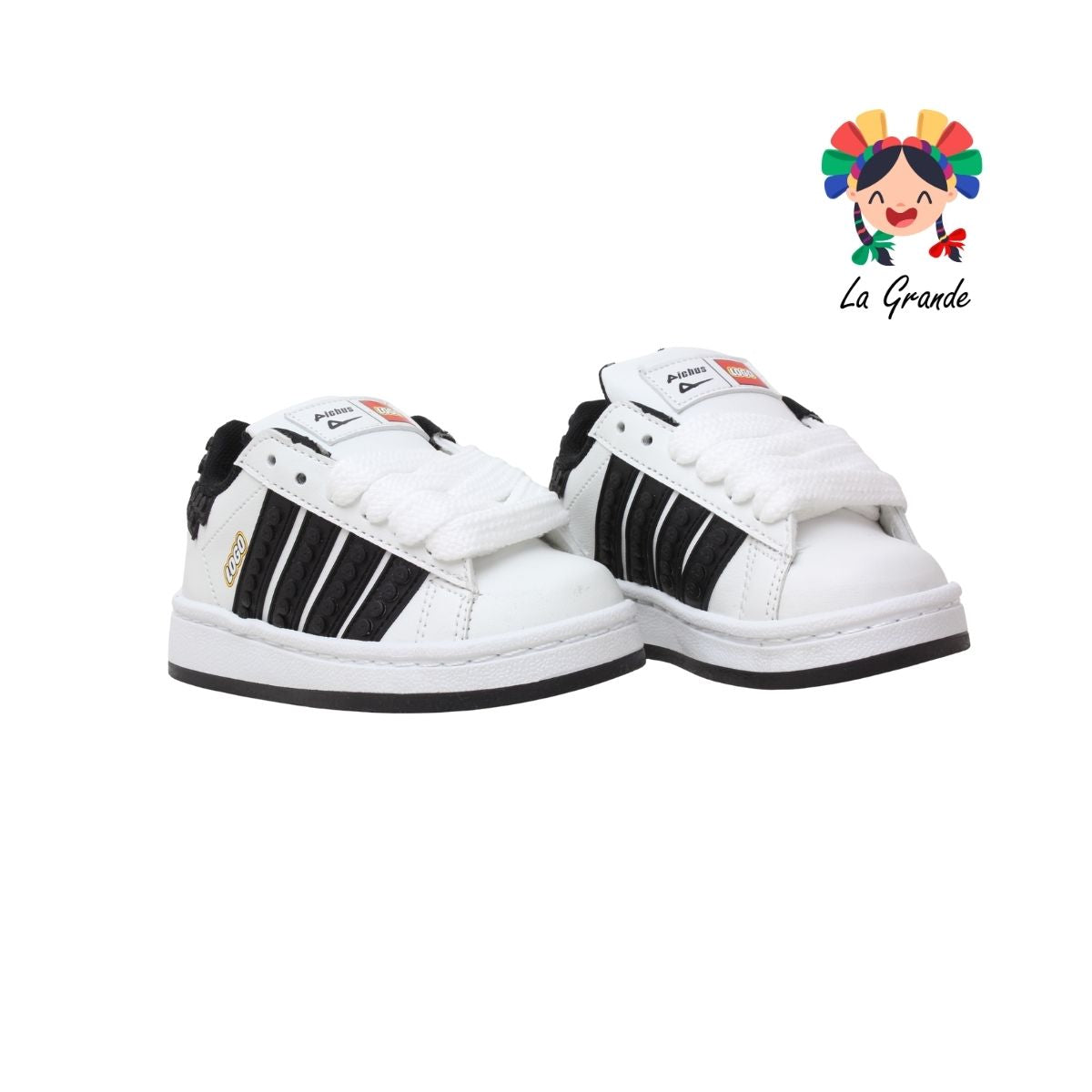 490 PICHUS Blanco Negro Sint Tenis Casual para Niña y Niño