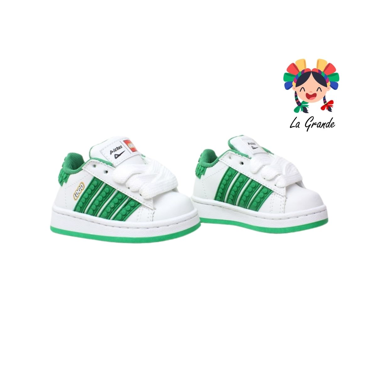 490 PICHUS Blanco Verde Sint Tenis Casual para Bebé,Niña y Niño