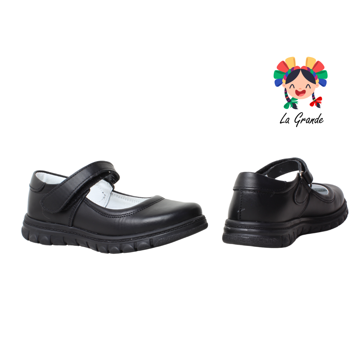 1531 MUJER BONITA Negro Piel Zapato Escolar para Niña