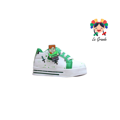 22035 Craf ROJO ARANDANO Blanco Verde Sint Tenis Casual con Luz Led para Niño