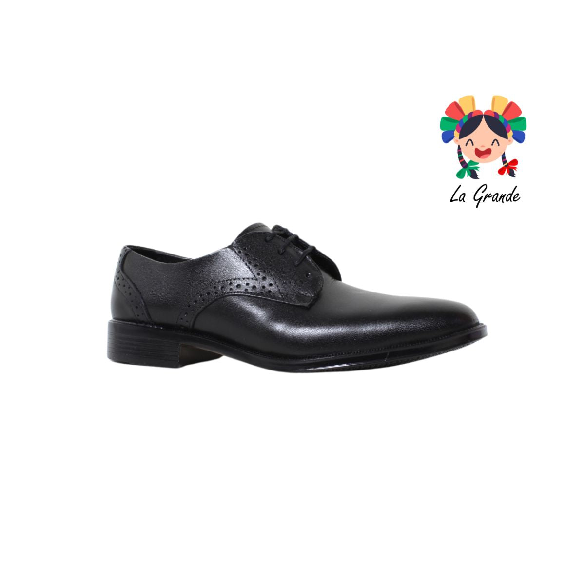 5001 EMILEOS Negro Piel Zapato Escolar para Joven y Caballero