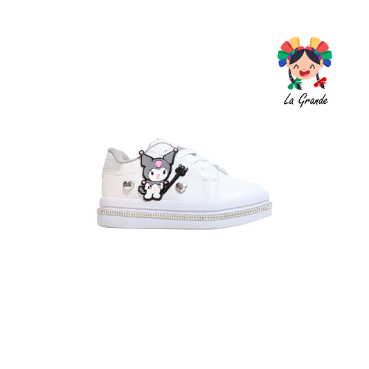 5001 SVIN Blanco Plata Sintético Tenis Escolar para Niña