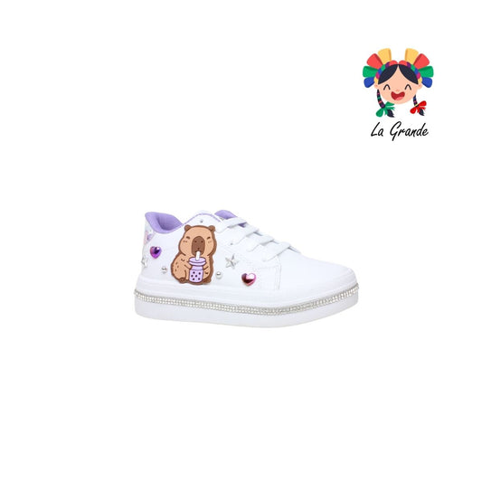 5004 SVIN Blanco Lila Sintético Tenis Casual para Niña y Dama