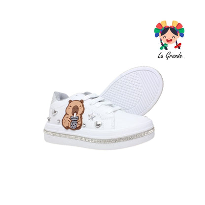 5004 SVIN Blanco Plata Sintético Tenis Escolar para Niña