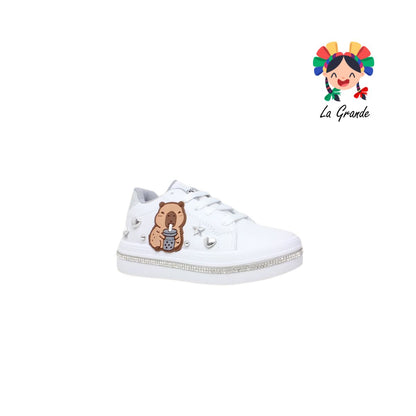 5004 SVIN Blanco Plata Sintético Tenis Escolar para Niña