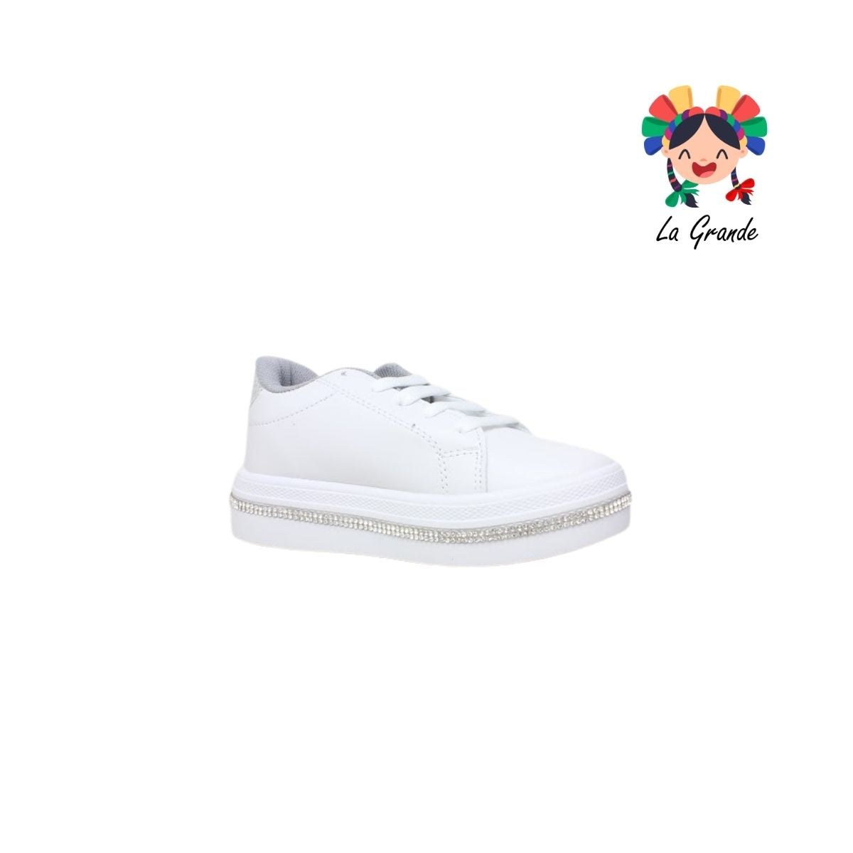 5004 SVIN Blanco Plata Sintético Tenis Escolar para Niña