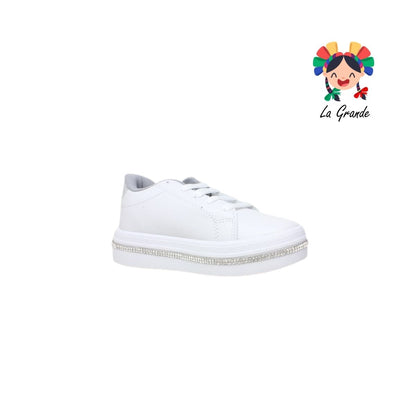 5004 SVIN Blanco Plata Sintético Tenis Escolar para Niña