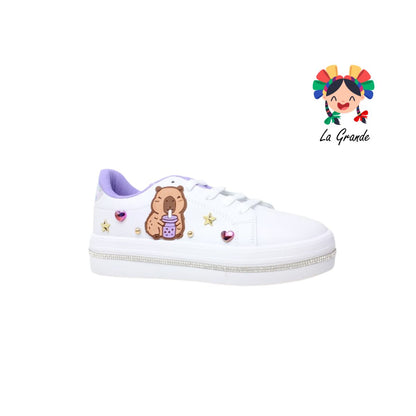 5004 SVIN Blanco Lila Sintético Tenis Casual para Niña y Dama