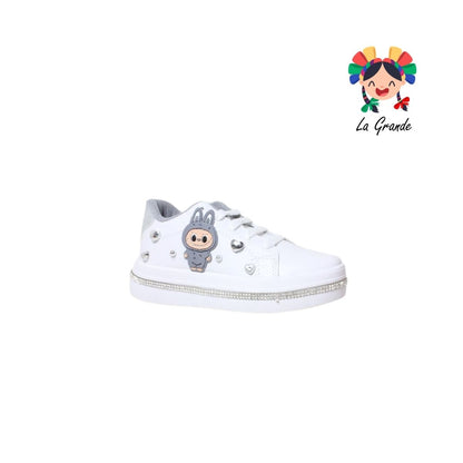 5006 SVIN Blanco Plata Sintético Tenis Escolar para Niña