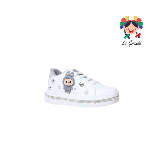 5006 SVIN Blanco Plata Sintético Tenis Escolar para Niña