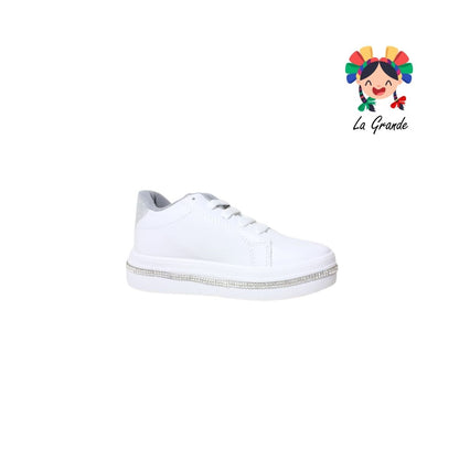 5006 SVIN Blanco Plata Sintético Tenis Escolar para Niña