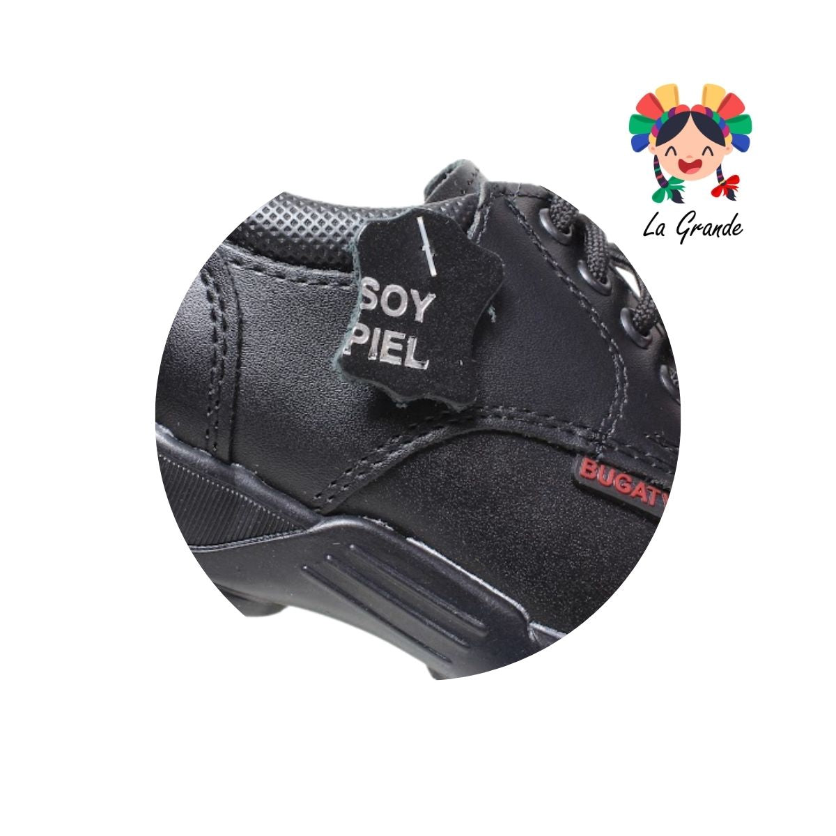 5009 BUGATY SHOES Negro Piel Zapato Escolar para Niño y Joven