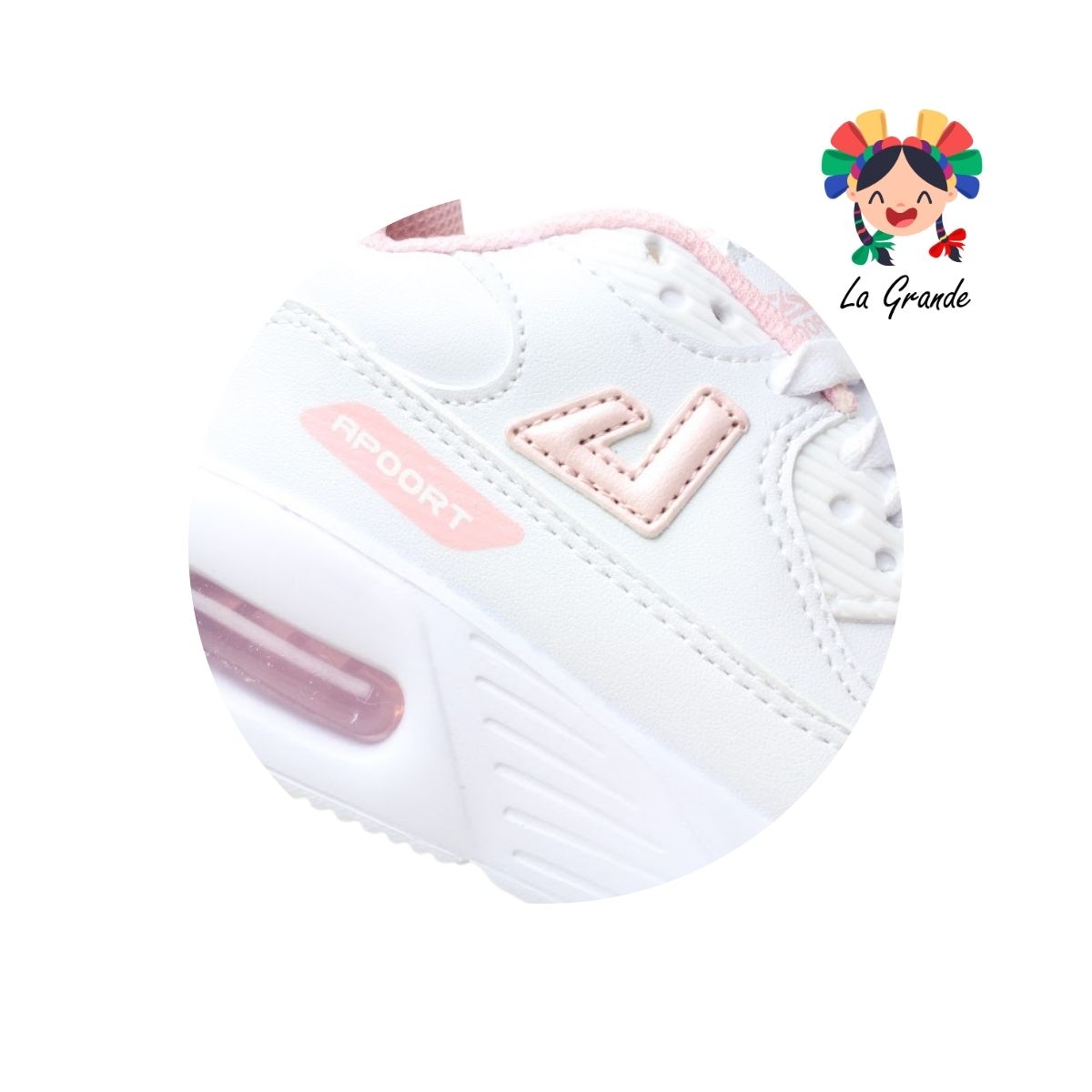 5013 APOORT Blanco Rosa Tenis Deportivo de Válvula para Niña