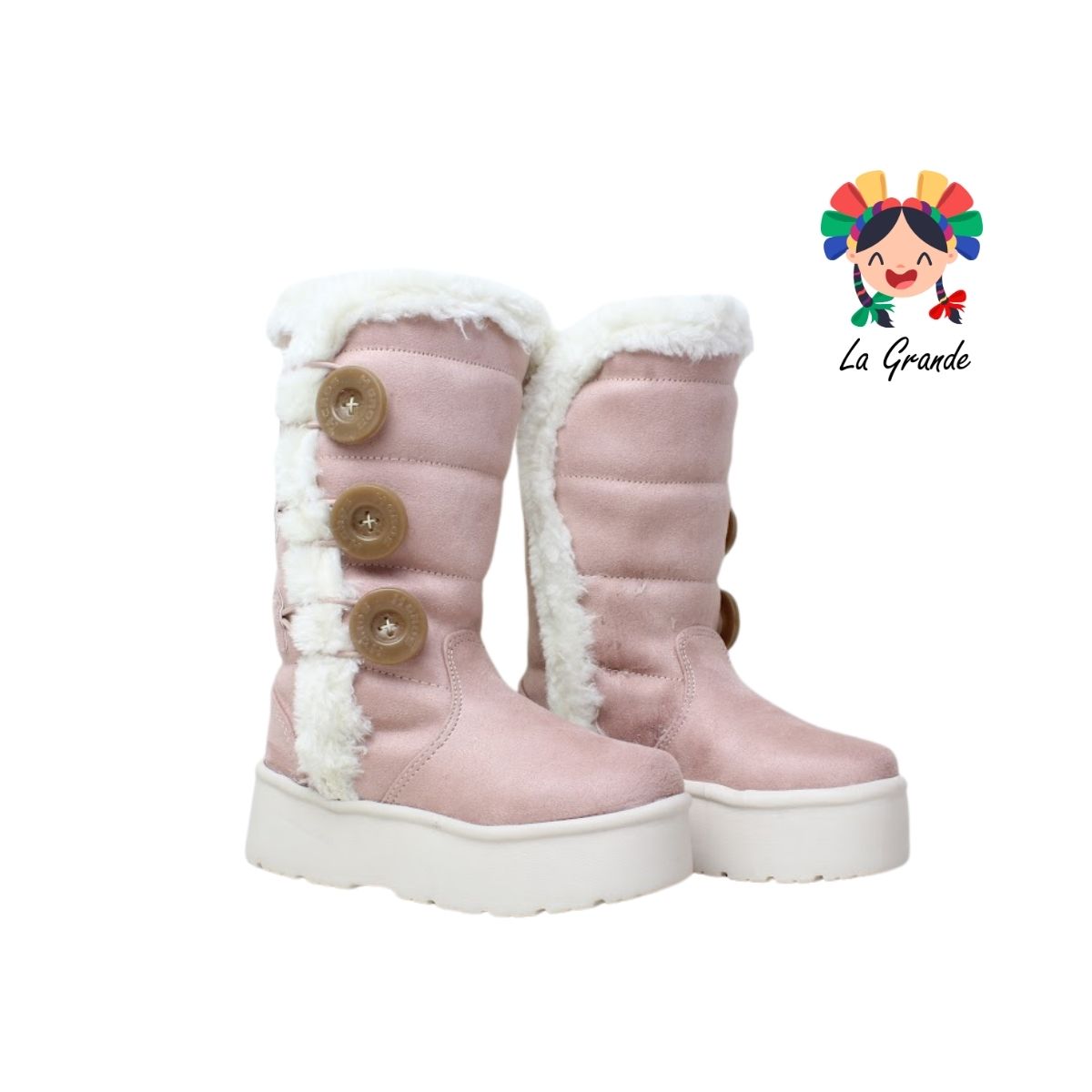 5013 H-GROSS Rosa Romance Bge Bota Alta con Botones para Niña