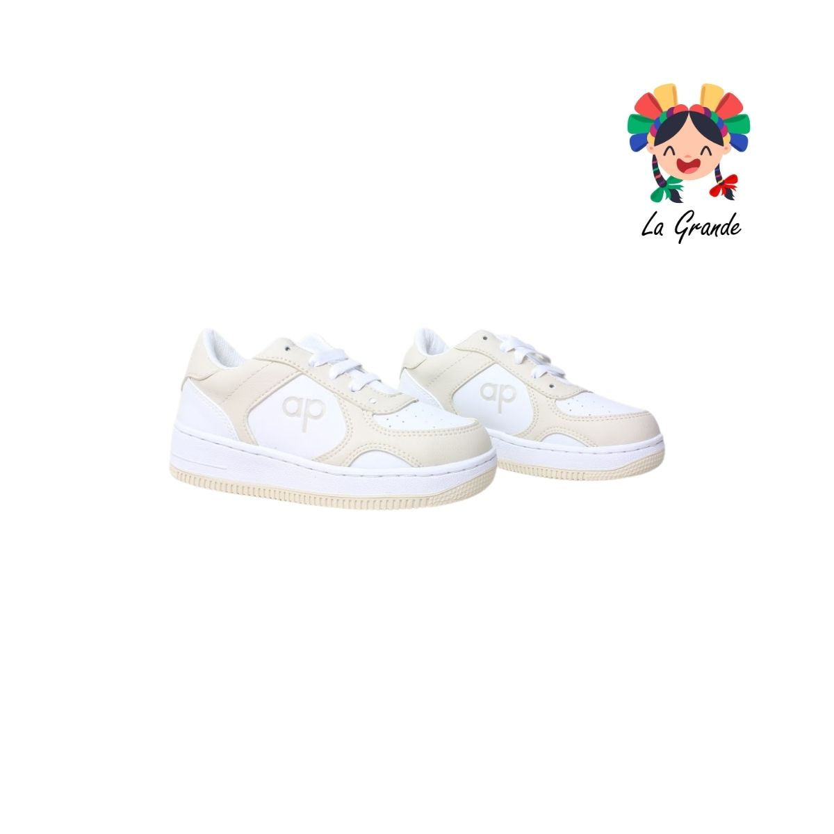 5018 APOORT Blanco Beige Sintético Tenis Casual para Niña