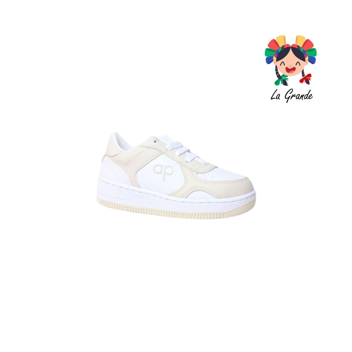 5018 APOORT Blanco Beige Sintético Tenis Casual para Niña
