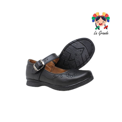 501 BRIANDA Negro Piel Zapato Escolar para Niña
