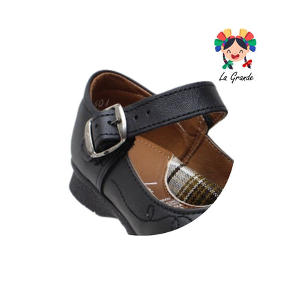 501 BRIANDA Negro Piel Zapato Escolar para Niña