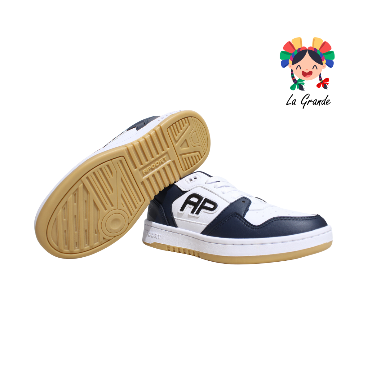 5030 APOORT Bco Mno Mno Piel Tenis Escolar para Dama y Jóven