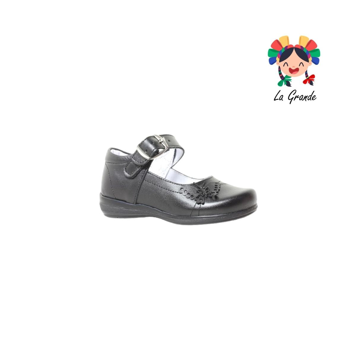 503 LUPITAS Negro Piel Zapato Escolar Cosido para Niña