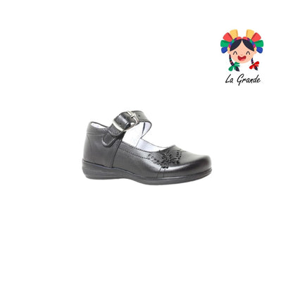 503 LUPITAS Negro Piel Zapato Escolar Cosido para Niña