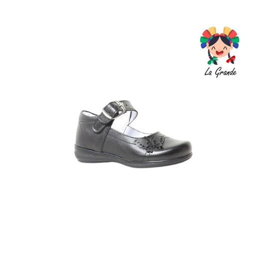503 LUPITAS Negro Piel Zapato Escolar Cosido para Niña