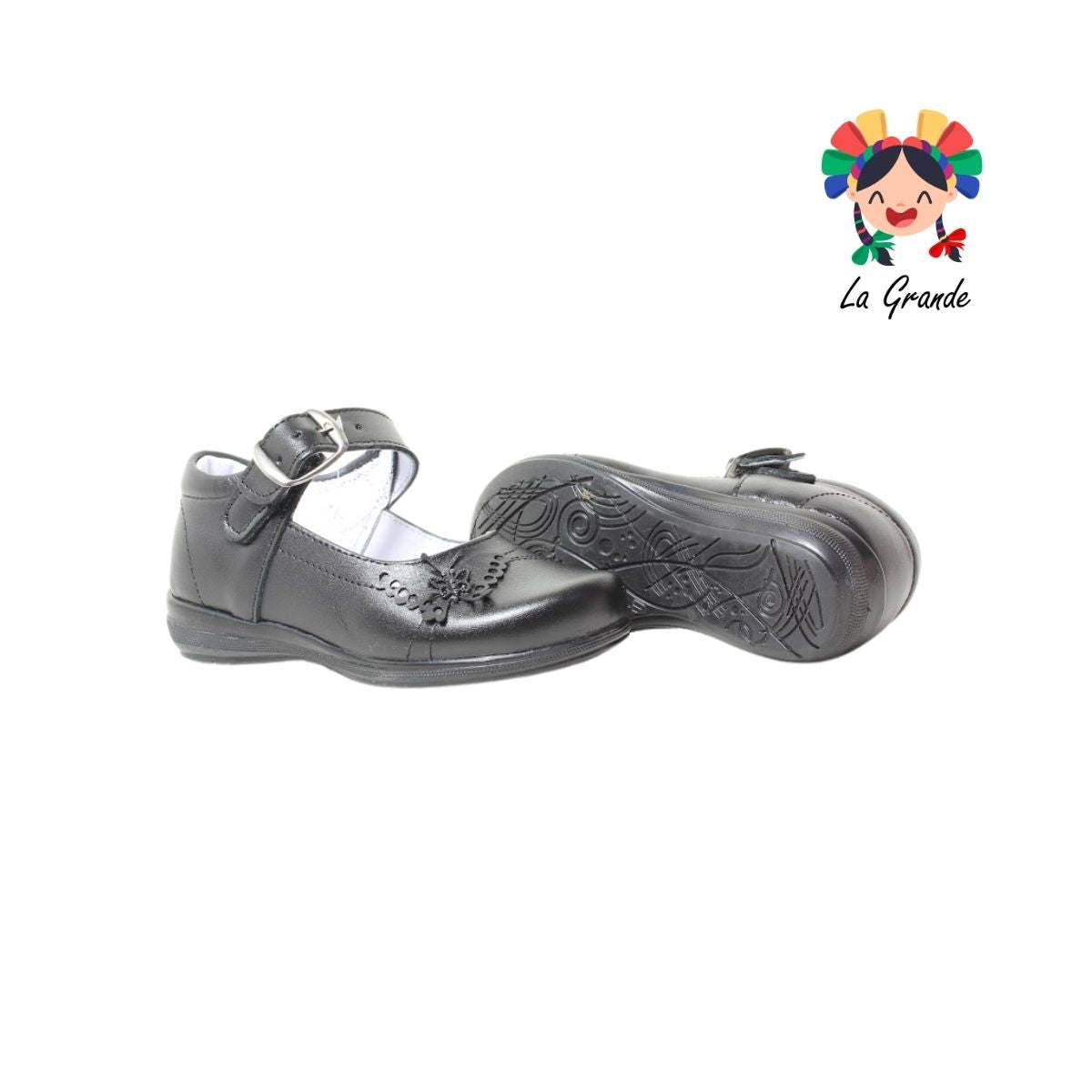 503 LUPITAS Negro Piel Zapato Escolar Cosido para Niña