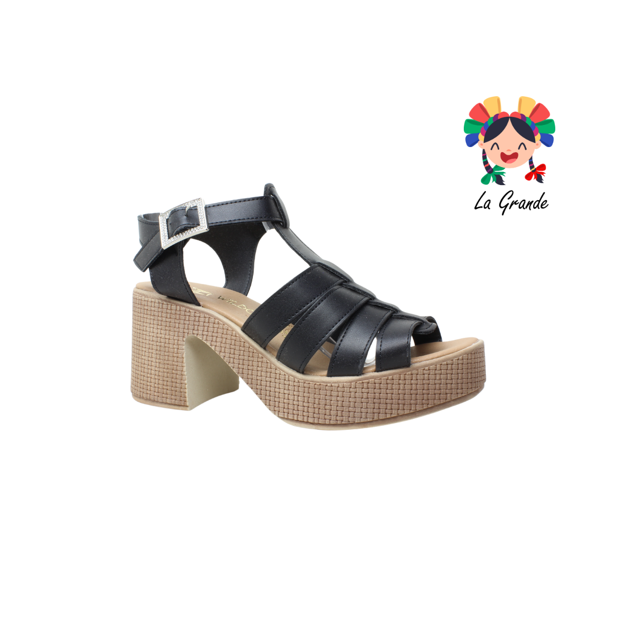 503 WILDCAT Negro Sintético Sandalia con Tacón para Dama