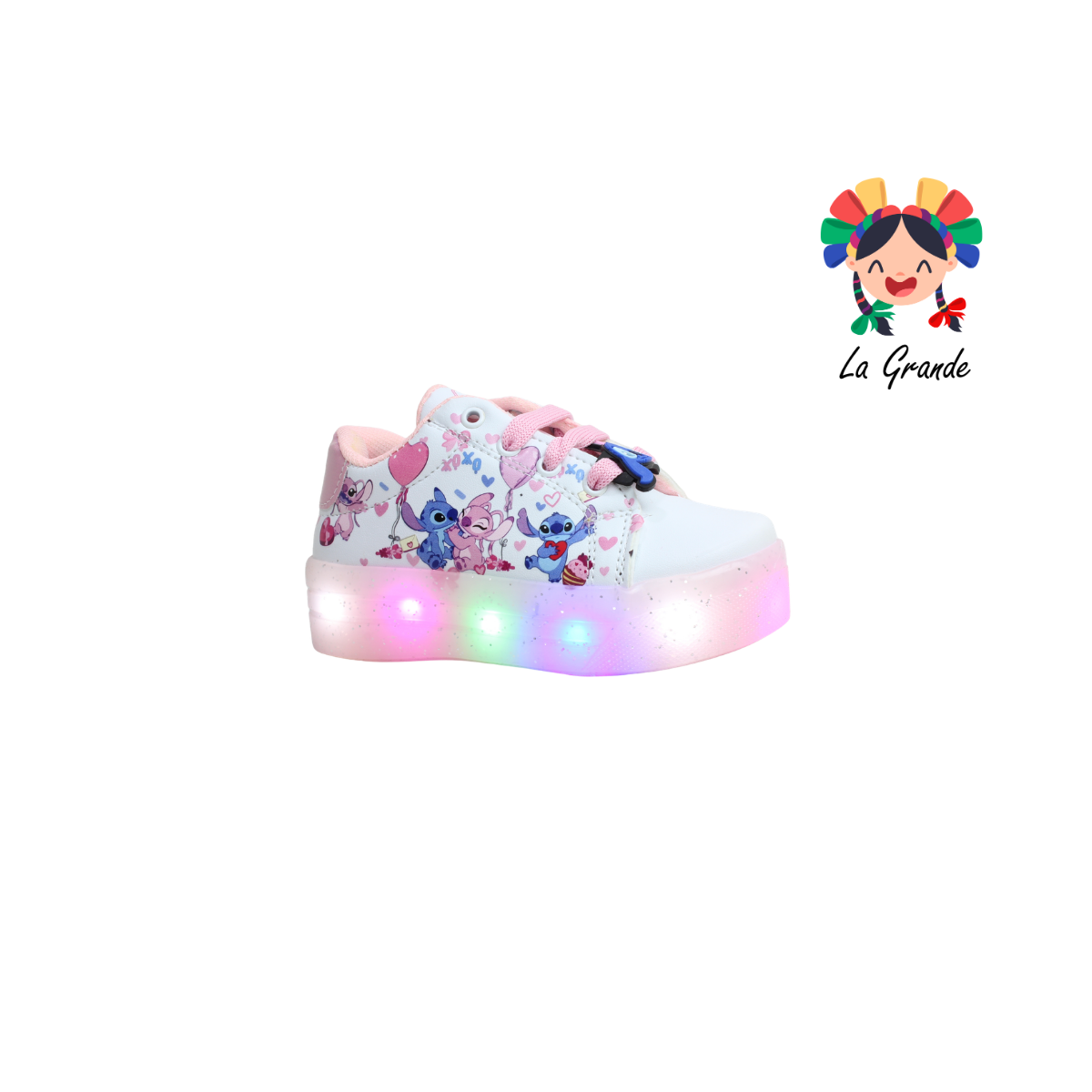 TL506 STICH DANIELS Blanco Rosa Tenis Casual con Luces para Niña