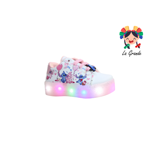 TL506 STICH DANIELS Blanco Rosa Tenis Casual con Luces para Niña