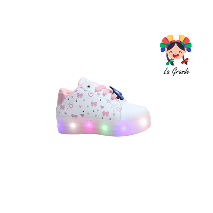 TL506 STICH DANIELS Blanco Rosa Tenis Casual con Luces para Niña