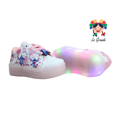 TL506 STICH DANIELS Blanco Rosa Tenis Casual con Luces para Niña