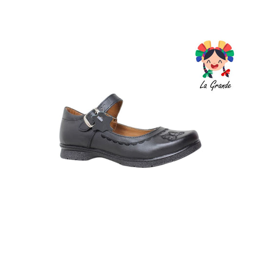 506 BRIANDA Negro Piel Zapato Escolar para Niña
