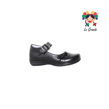 506 LUPITAS Negro Piel Zapato Escolar Cosido para Niña