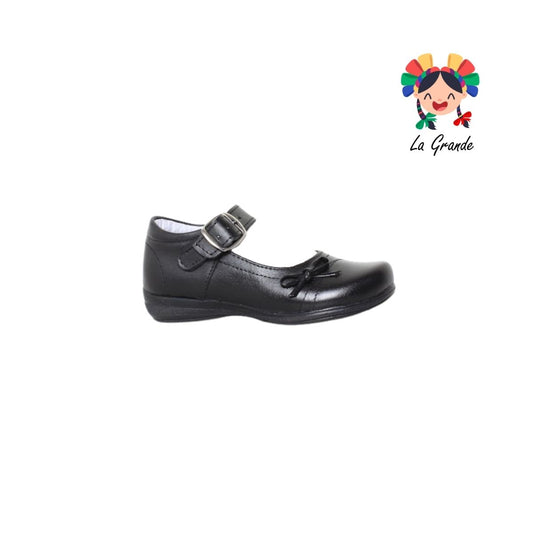 506 LUPITAS Negro Piel Zapato Escolar Cosido para Niña