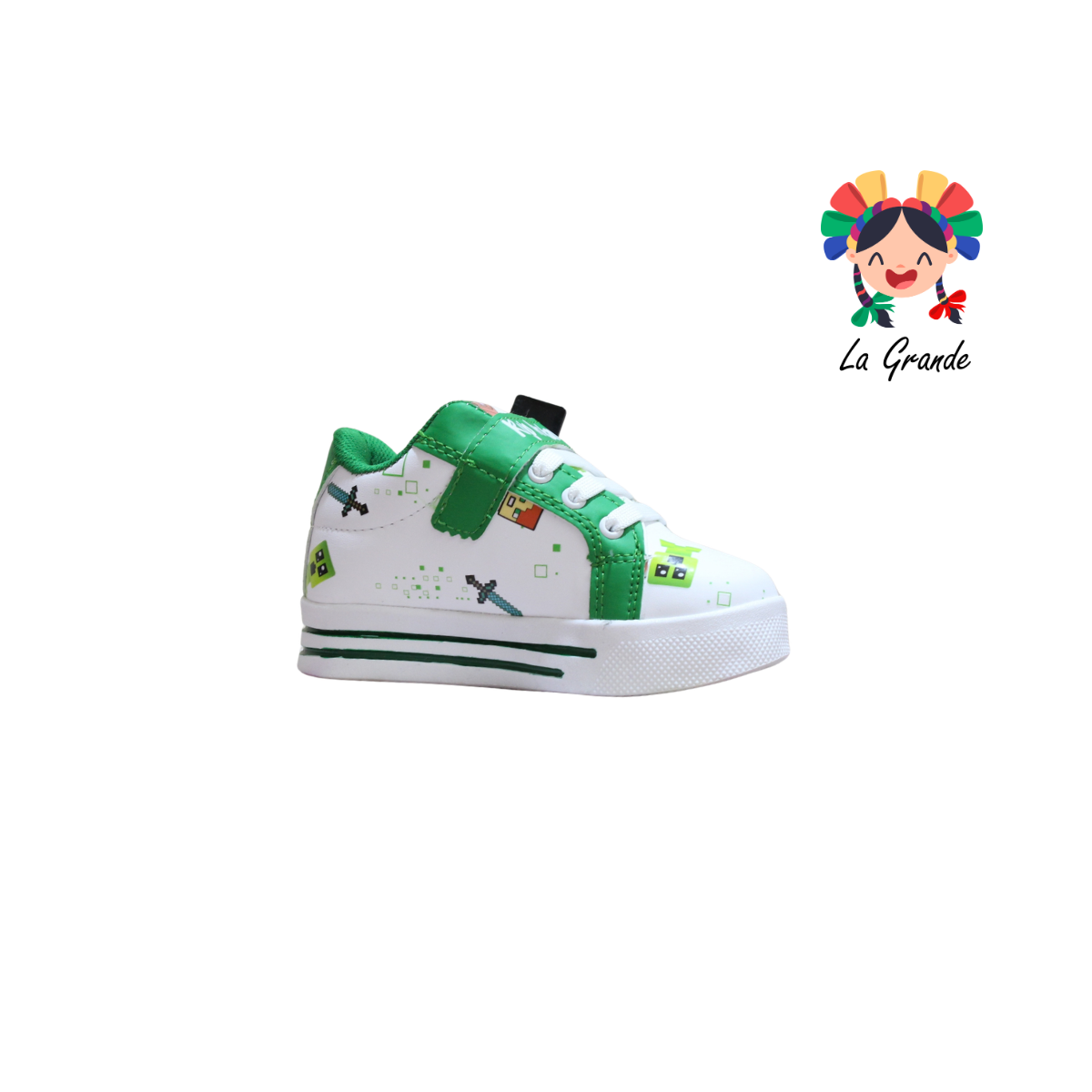 22035 Craf ROJO ARANDANO Blanco Verde Sint Tenis Casual con Luz Led para Niño