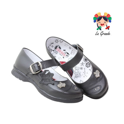 512 BRIANDA Negro Piel Zapato Escolar para Niña